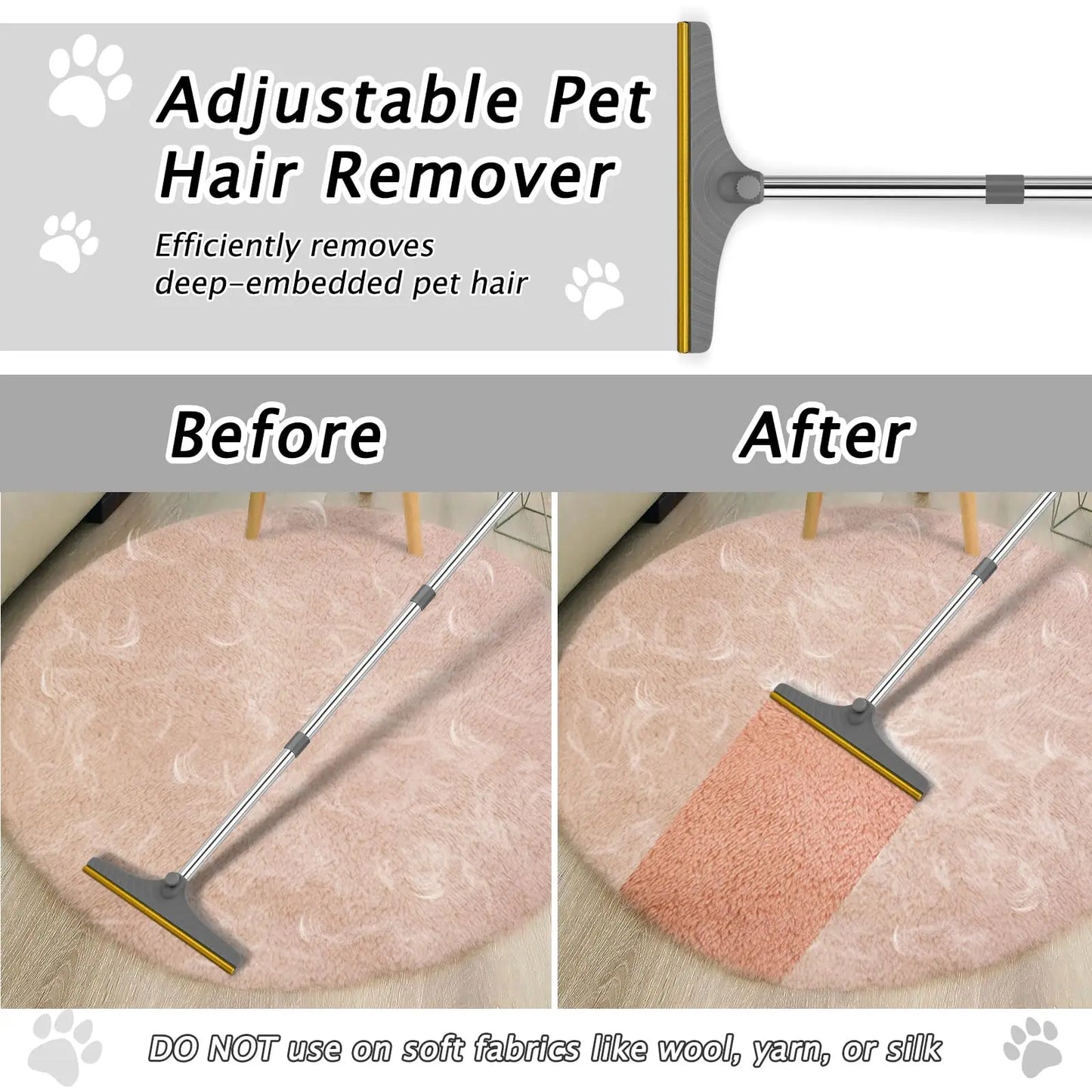 Custom 60 Inch Long Handle Cat Dog Hair Remover Advanced Pet Hair Removal Broom Lint Remover Scraper for Carpets, Rugs
