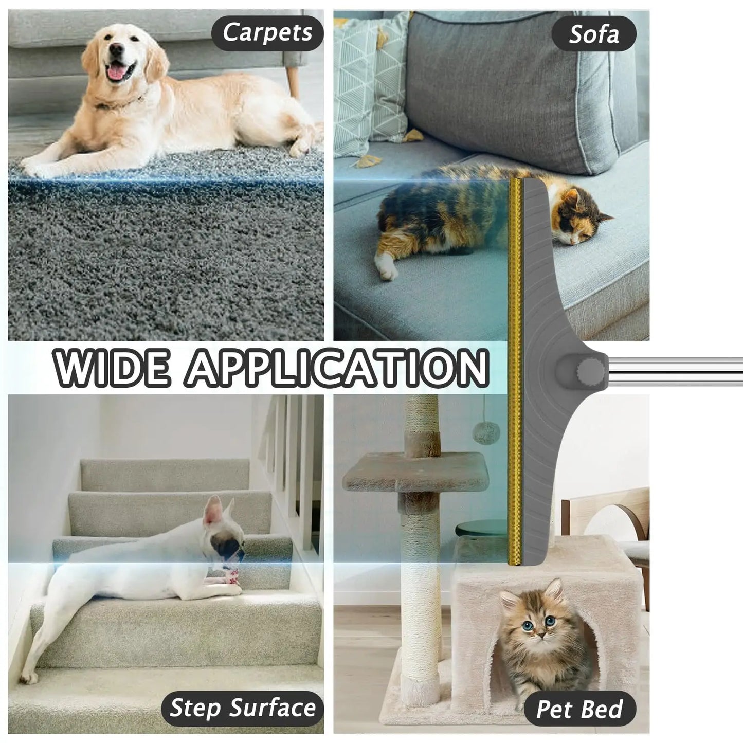 Custom 60 Inch Long Handle Cat Dog Hair Remover Advanced Pet Hair Removal Broom Lint Remover Scraper for Carpets, Rugs